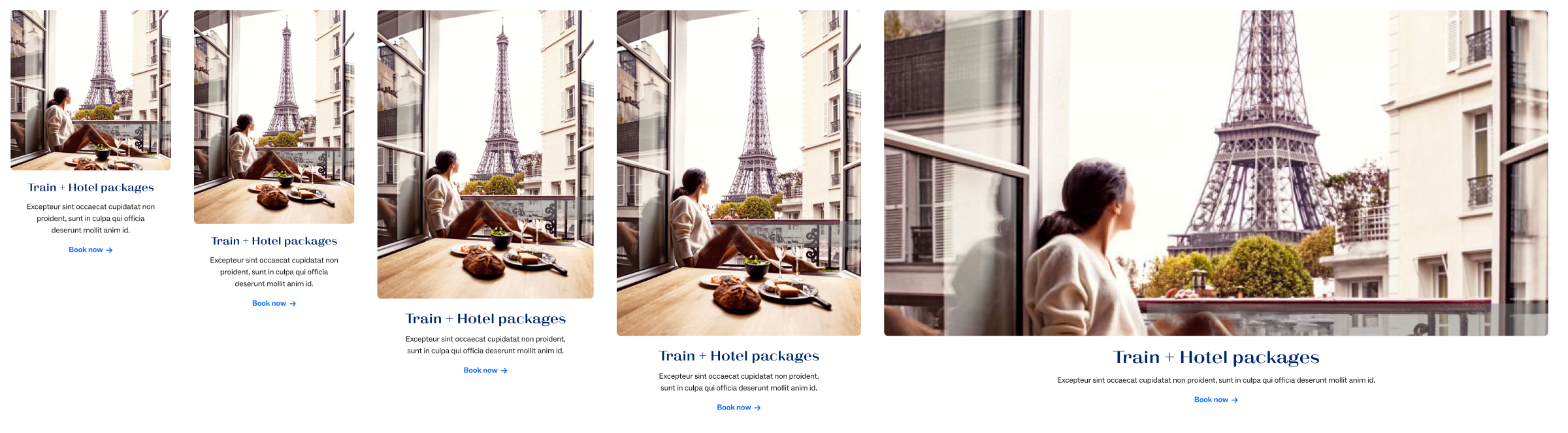 Woman in sweater sitting by a table with bread and wine, looking at the Eiffel Tower from a balcony.