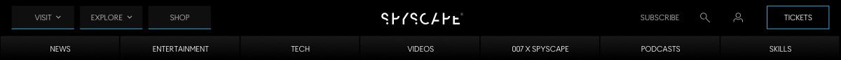 Website navigation bar with menu options Visit, Explore, Shop, and categories News, Entertainment, Tech, Videos, 007 x Spyscape, Podcasts, Skills, plus Subscribe, search, user account, and Tickets button.